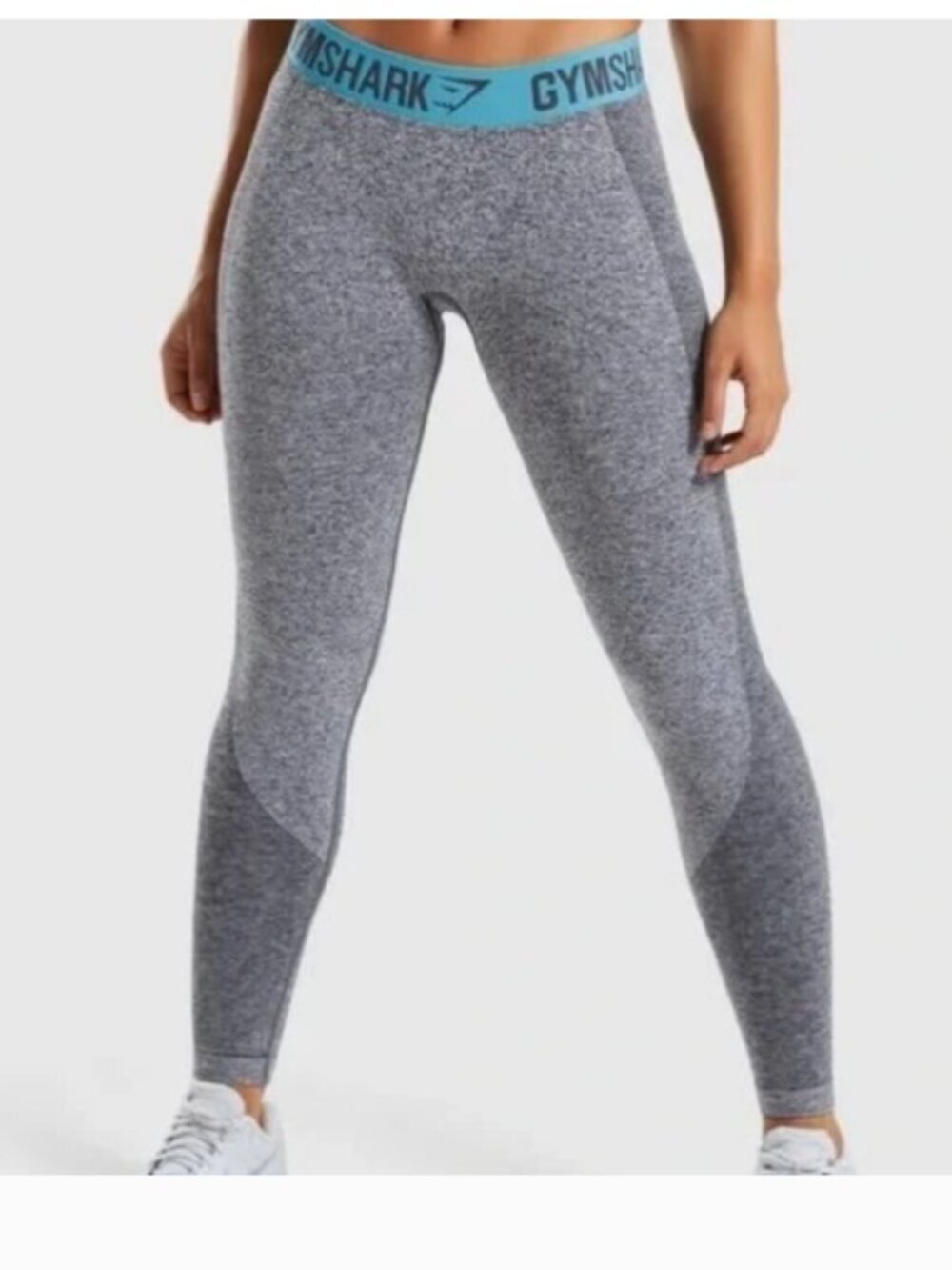 Gymshark Tonal Grey Seamless Leggings with Teal Waistband Size Medium